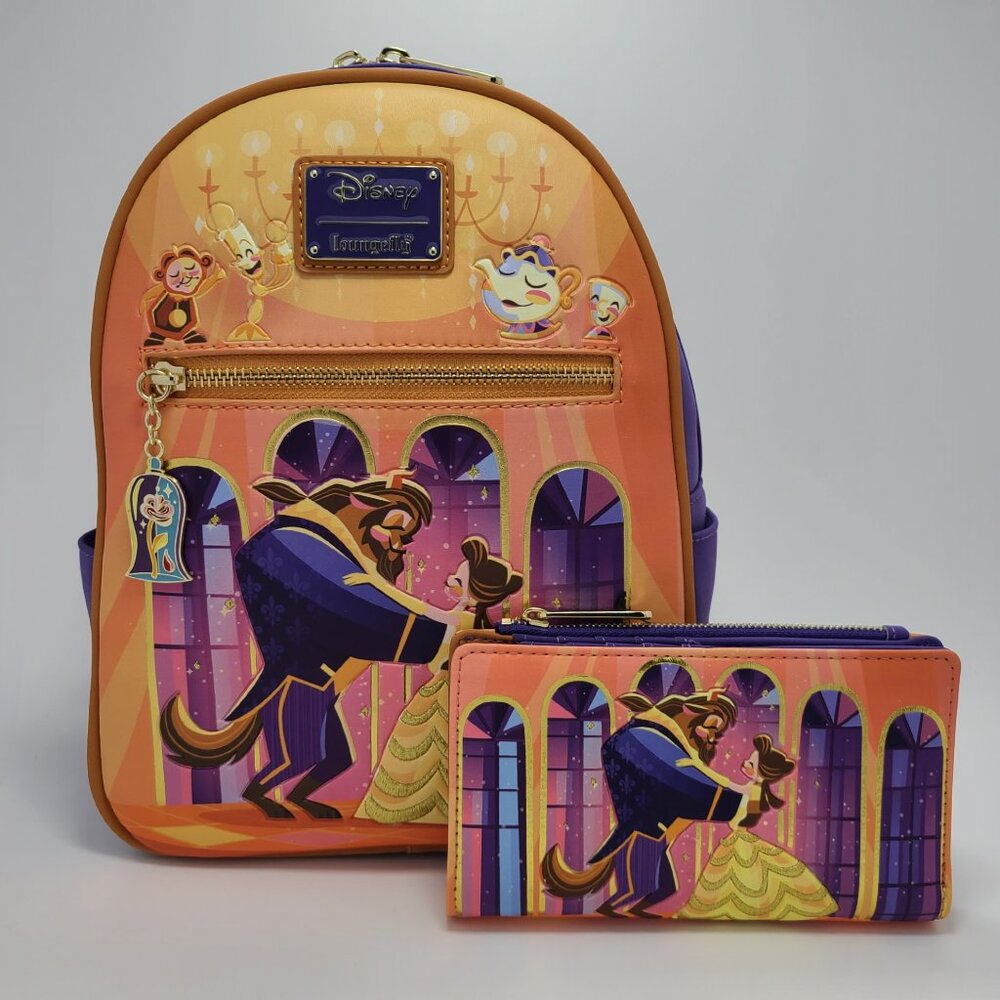 NWT Loungefly Disney Beauty and the Beast Chibi Ballroom Mini Backpack & Wallet